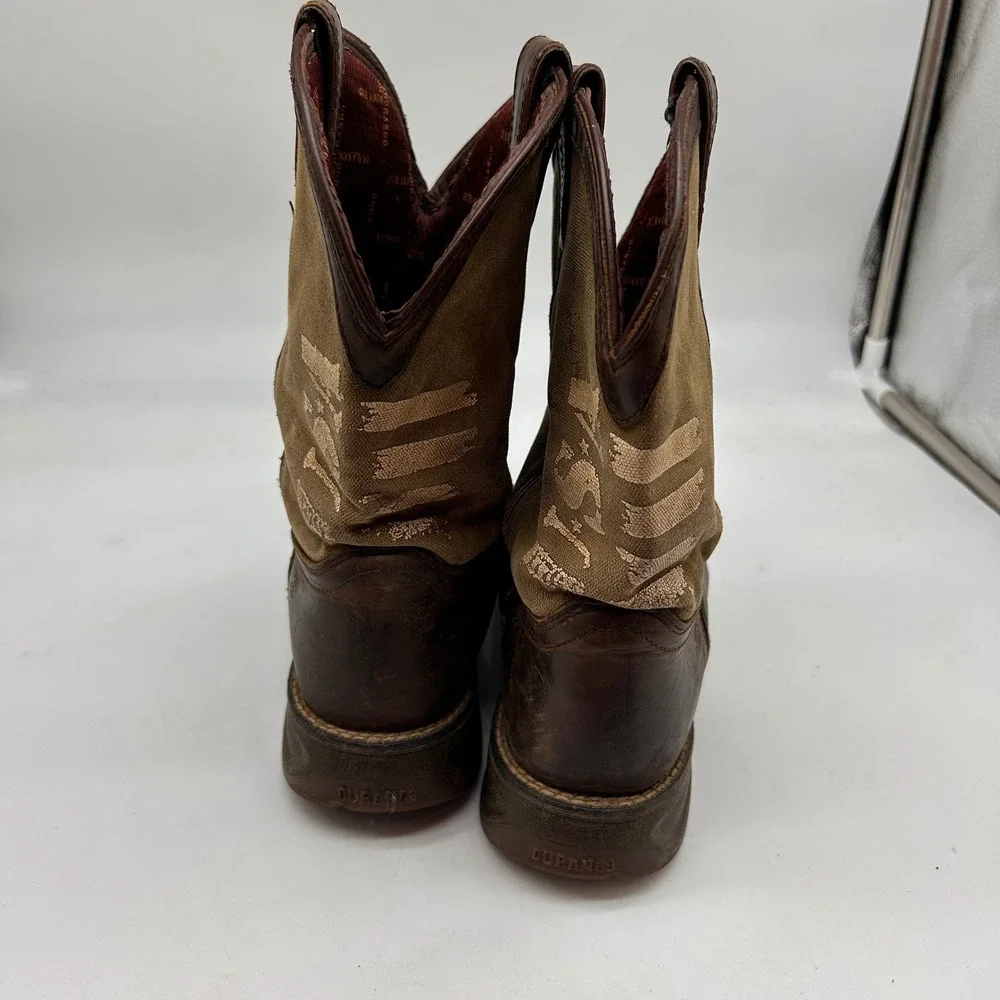 Durango Kids 8 Inch Western Boots Brown Army Green USA Flag Size 5.5M